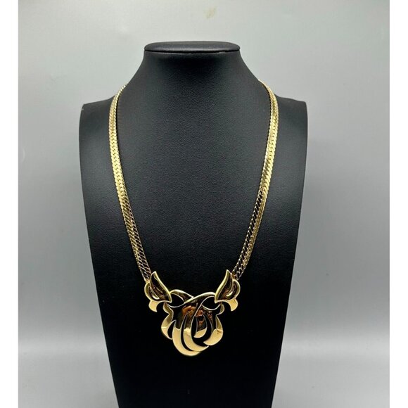 Vintage Napier Necklace Gold Tone Scroll Swirl Pendant Bold Statement 18 Inch - Picture 1 of 13